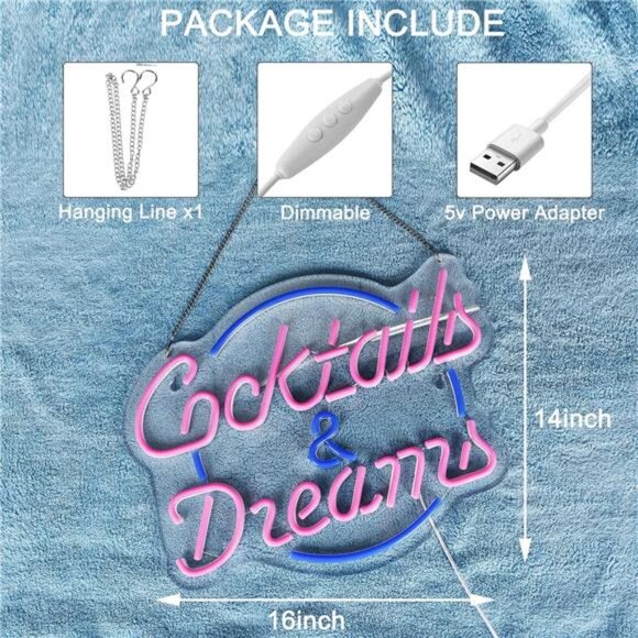 Cocktails and Dreams Movie LED Neon Sign Light Wall Decor Bar Party Man Cave NEW - Picture 2 of 7